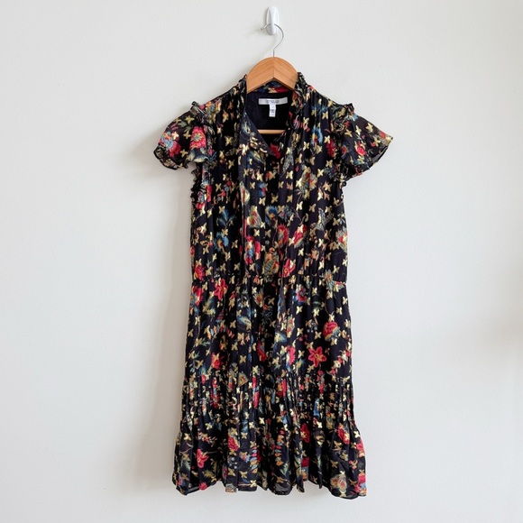 DEREK LAM 10 CROSBY • Edith Ruffled Floral Mini Dress in Black - Picture 3 of 15